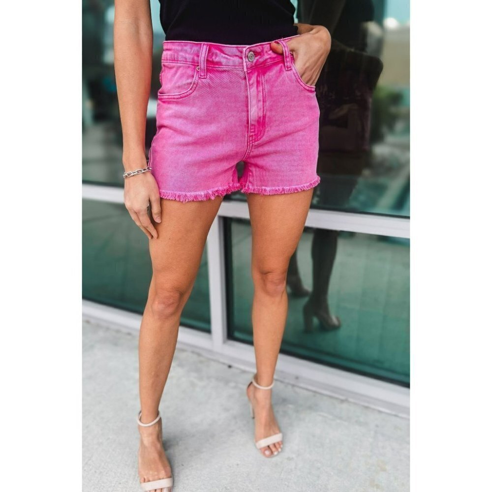 It's About Time Colored Denim Shorts in Hot Pink